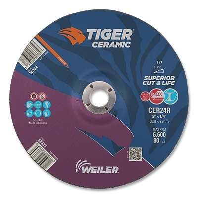 9 X 1/4 Tiger Ceramic T27 Grinding CER24R 7/8 Ah MPN:58333