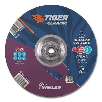 9 X 1/4 Tiger Ceramic T27 Grinding CER24R 5/8-11 MPN:58334