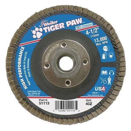 Flap Disc, Type 27, 4-1/2in. dia., 40 Grit MPN:98811