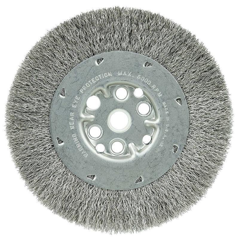 Wheel Brushes, Mount Type: Arbor Hole , Wire Type: Crimped , Outside Diameter (Inch): 6 , Face Width (Inch): 3/4 , Arbor Hole Size: 1/2 in, 5/8 in  MPN:01508