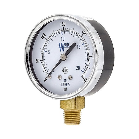 Pressure Gauge, 1/4 in NPT, Bottom Location MPN:25TL4PGW-PBF