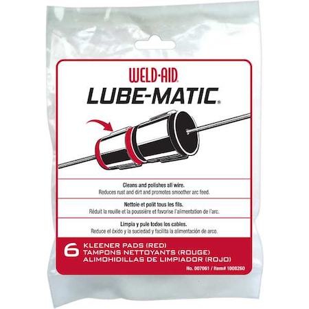 LUBE-MATIC Cleaner Pads, Felt, For Use With Wire Feeders, Red, PK6 MPN:007061