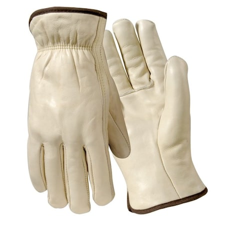 Leather Drivers Gloves, Double Shirred Elastic Wrist, Straight Thumb, Gunn Cut, Black (Overedge) MPN:Y0122XXL