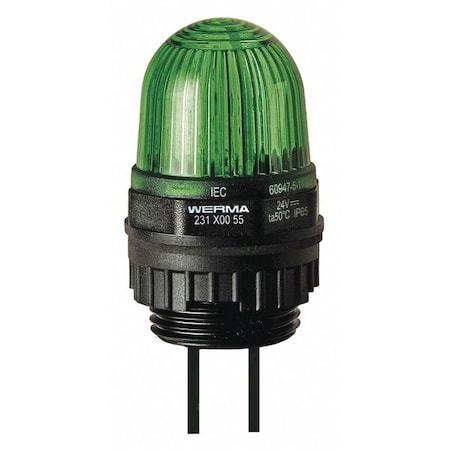 Warning Light, Green, LED, 24V DC, Not Applicable FPM, 1 1/8 in Dia., Panel/Conduit MPN:23120055