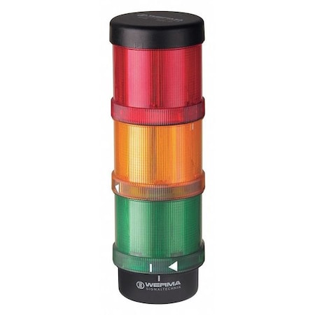 Tower Light Assembly, 24V AC/DC, Green, Red, Yellow, 70 mm Dia., 212 mm Height, LED MPN:64900001