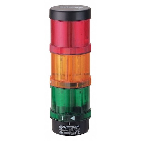 Tower Light Assembly, 24V AC/DC, Green, Red, Yellow, 70 mm Dia., 212 mm Height, LED MPN:64924002