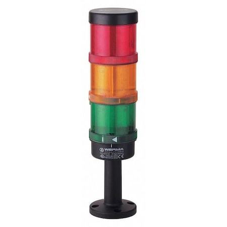 Tower Light Assembly, 24V AC/DC, Green, Red, Yellow, 70 mm Dia., 299 mm Height, LED MPN:64924005