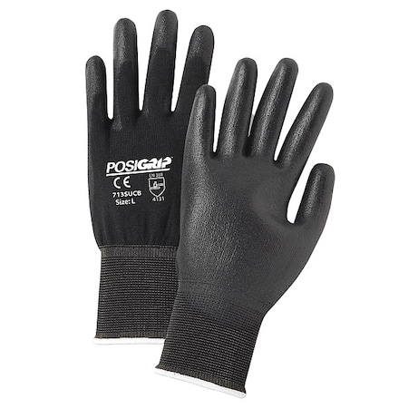 Coated Gloves, Polyurethane, Smooth, Palm, 3 Abrasion Level, Black, XS 12 PK MPN:713SUCB/XS