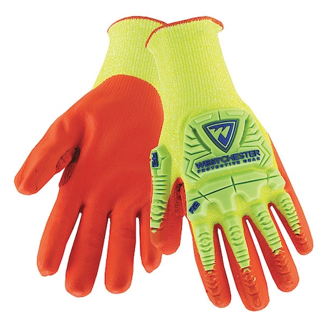 Hi-Vis Coated Gloves, Cut Level A3, Polyurethane, Smooth, L 1 PR MPN:HVY710HSNFB/L