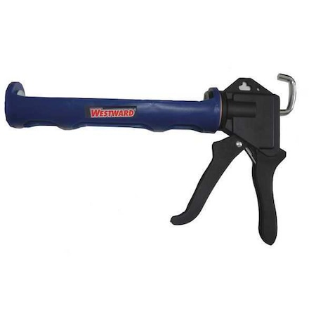 Dripless Caulk Gun, 10 oz Container Size, Plastic, 10:01, Revolving Half Barrel Frame, Black/Blue MPN:13J312