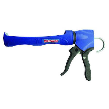 Dripless Caulk Gun, 10 oz Container Size, Plastic, 12:01, Revolving Half Barrel Frame, Black/Blue MPN:13J315