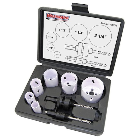 Hole Saw Kit, 8pcs, Sizes:0.75