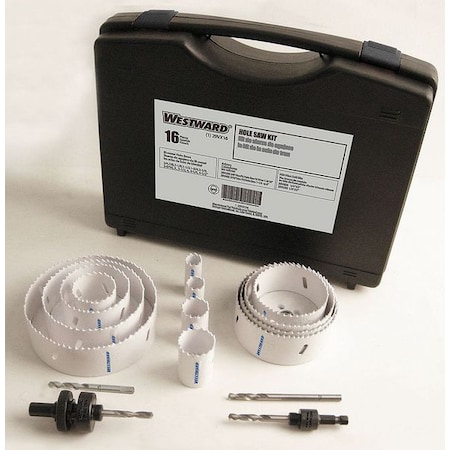 Hole Saw Kit, 16pcs, Sizes:0.75