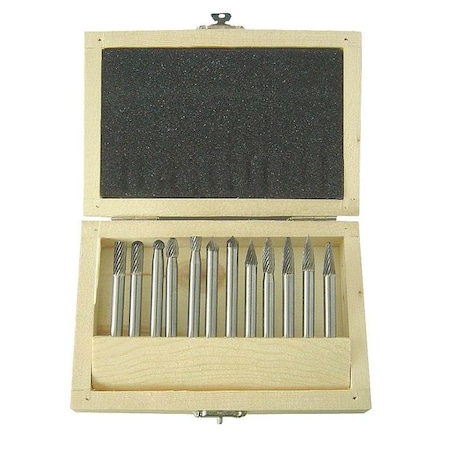 Carbide Bur Set, Single Cut, 1/4 In, 12 Pcs MPN:2LYR5