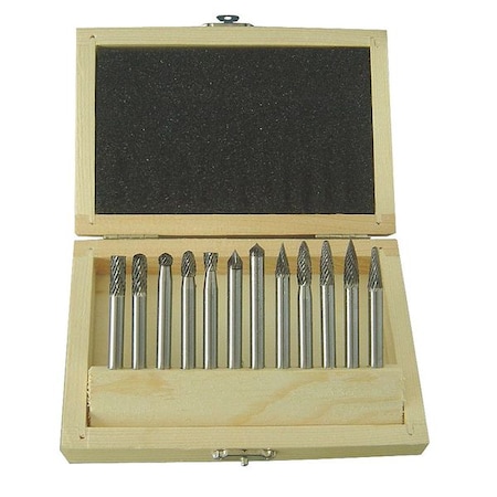 Carbide Bur Set, Dbl Cut, 1/4 In, 12 Pcs MPN:2LYR6