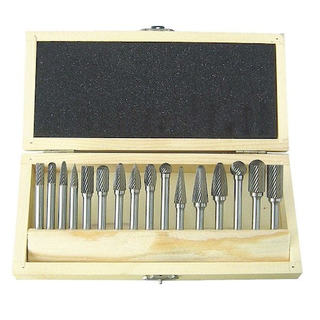 Carbide Bur Set, Single Cut, 1/4 In, 16 Pcs MPN:2LYR9