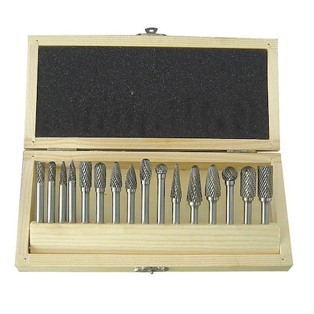 Carbide Bur Set, Dbl Cut, 1/4 In, 16 Pcs MPN:2LYT1