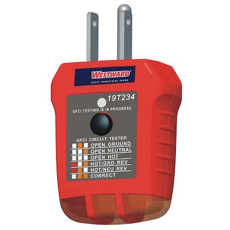Receptacle Tester with GFCI, 110to 125VAC MPN:19T234