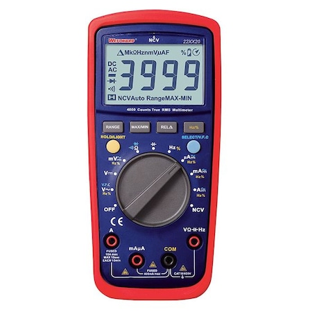 Digital Multimeter, 600 V Max DC, TRMS, 4, 000 Instrument Counts, Backlit LCD MPN:22XX20