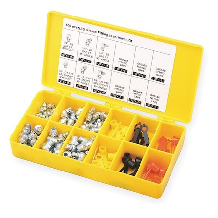 Grease Fitting And Cap Kit, SAE, 100 PC MPN:3APF4