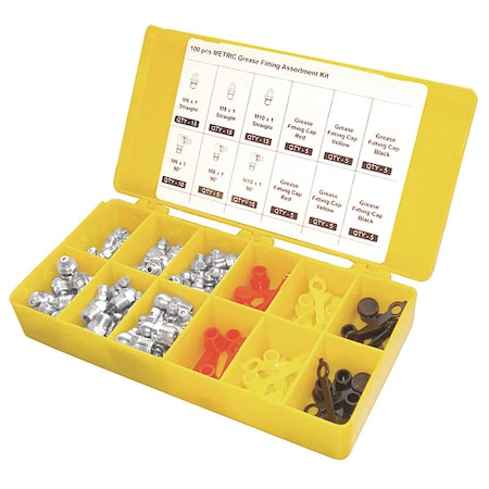 Grease Fitting And Cap Kit, Metric, 100 PC MPN:3APF5