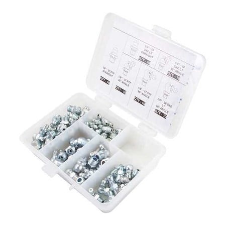 Grease Fitting Kit, Standard Grease Fitting, 1/8 in-27; 1/4 in-28 Thread Size, 100 Pieces, PK100 MPN:52PA06