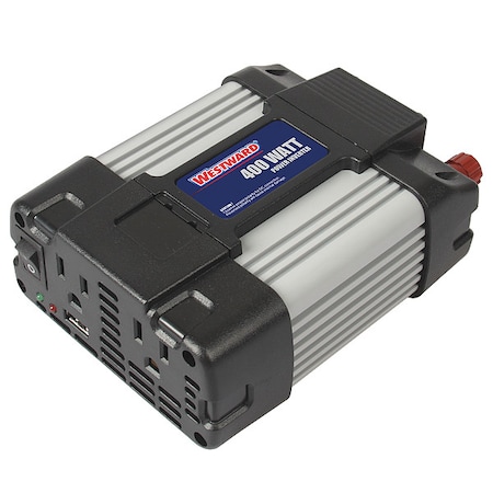 Power Inverter, Modified Sine Wave, 800 W Peak, 400 W Continuous, 2 Outlets MPN:26W999