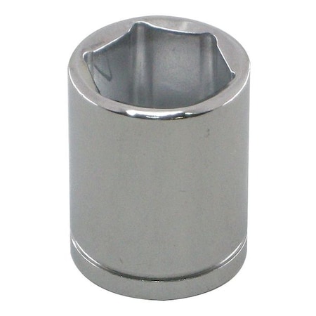 WESTWARD 1/4 in Drive, 16mm Metric Socket, 6 Points, Steel, Chrome, 16 mm MPN:10E872
