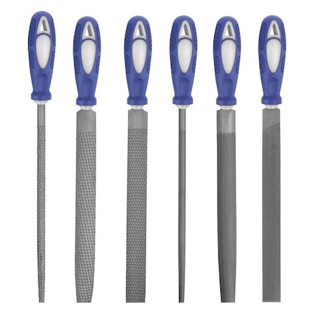 Hand File Set, Bastard/Smooth, 8 In L, 6 Pc MPN:10Z755