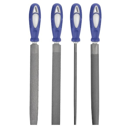 Hand File Set, Bastard/Smooth, 8 In L, 4 Pc MPN:10Z759