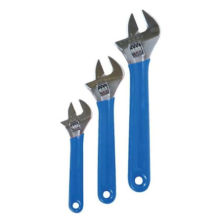 Adjustable Wrench Set, 3/4 in, 1 in, 1-1/8 in Jaw Cap, Alloy Steel, Chrome, Metric/SAE, 3-Piece MPN:1NYD2
