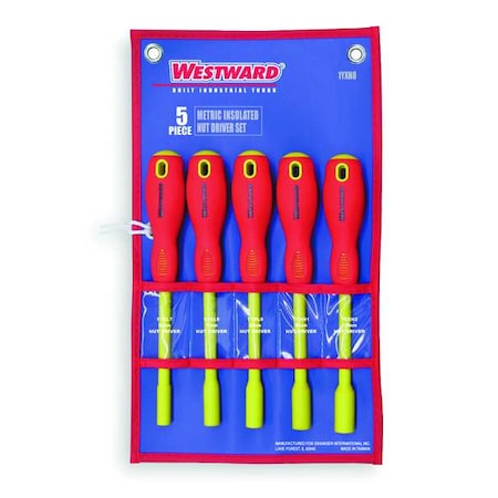 Nut Driver Set, 5 Pieces, Metric, Solid, Ins MPN:1YXN8