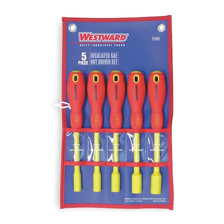 Nut Driver Set, 5 Pieces, SAE, SolidIns MPN:1YXN9