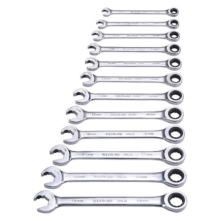 Combination Ratcheting Wrench Set, Alloy Steel, 12 Tools MPN:20PH18