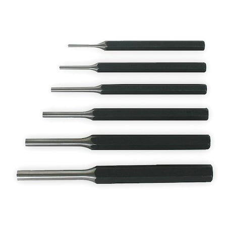 Pin Punch Set, 3/32 To 5/16 In, 6 Pc MPN:2AJA7