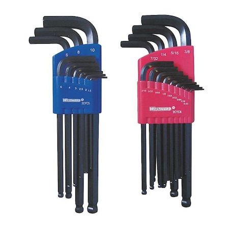 WESTWARD 22-Piece Hex-L Key Set, Metric and SAE, Color Coded Sets MPN:2CYC7
