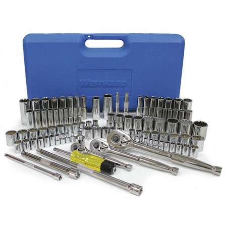 1/4 in, 3/8 in, 1/2 in Drive Socket Wrench Set Metric, SAE 99 Pieces 4 mm to 19 mm, 5/32 in to 1 in MPN:33HD77