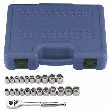 3/8 in Drive Socket Wrench Set Metric, SAE 23 Pieces 1/4 in to 3/4 in, 8 mm to 19 mm, Chrome MPN:33M312