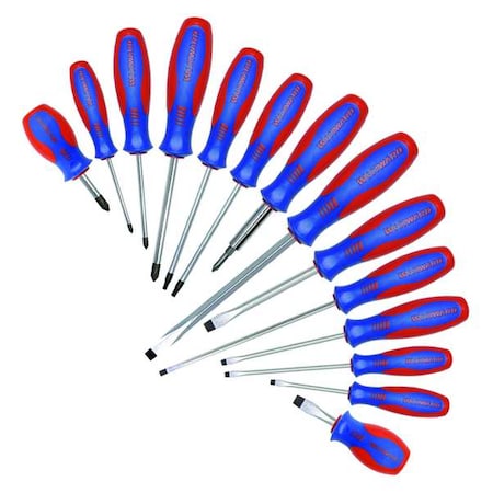Magnetized Tip Screwdriver Set, Phillips/Slotted/Torx Tip, Ergonomic Grip, 14-Piece MPN:401L80