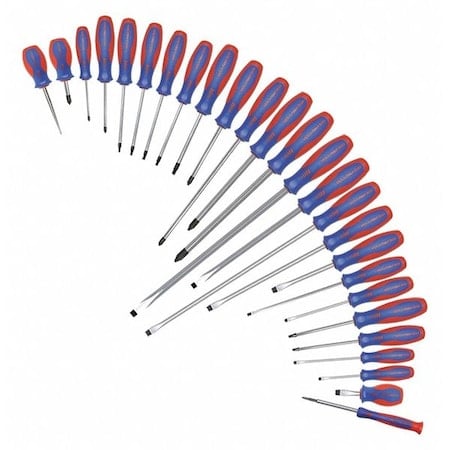 Magnetized Tip Screwdriver Set, Phillips- Slotted- Square- Torx Tip, Ergonomic Grip, 26-Piece MPN:401L81
