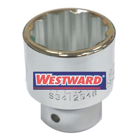 WESTWARD 3/4 in Drive, 25mm Metric Socket, 12 Points, Steel, Chrome, 25 mm MPN:45J212