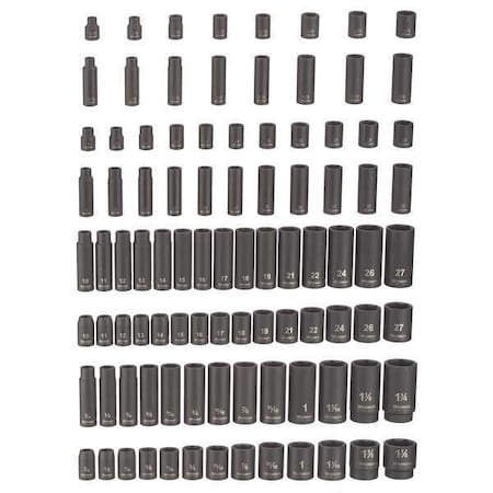 3/8 in, 1/2 in Drive Impact Socket Set, SAE/Metric, Black Oxide, 94-Piece MPN:45KG81