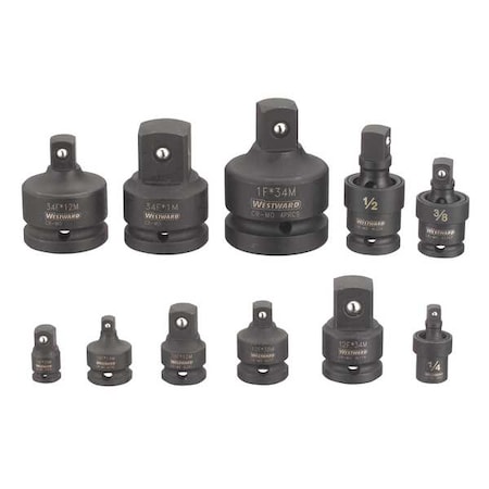 Impact Socket Adapter Set, 1/4 in, 3/8 in, 1/2 in, 3/4 in, 1 in Input Drive Size, Black Oxide MPN:45KG87