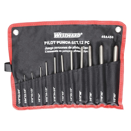 Pilot Punch Set, Alloy Steel, 12 Pc MPN:49A456