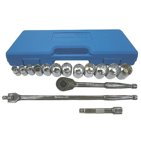 1/2 in Drive Socket Wrench Set Metric 17 Pieces 10 mm to 28 mm, Chrome MPN:4LXC8