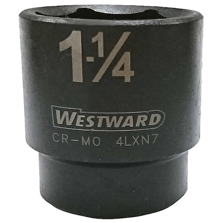 WESTWARD 1/2 in Drive Impact Socket, Standard Socket, Black Oxide, 1 1/4 in MPN:4LXN7