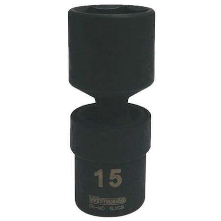 WESTWARD 1/4 in Drive Impact Socket, Standard Socket, Black Oxide, 15 mm MPN:4LYC8