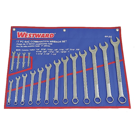 Combo Wrench Set, Satin, 1/4-1-1/4 in, 17Pc MPN:4PL92