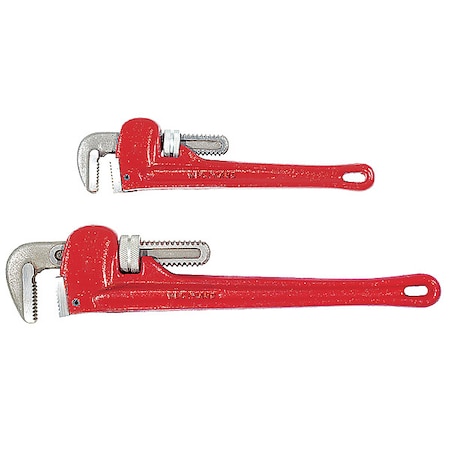 12 in, 18 in L 2 in, 2 1/2 in Cap. Cast Iron Straight Pipe Wrench Set, 2PC MPN:4PL94