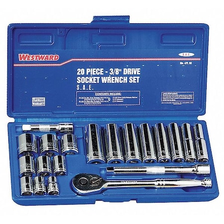 3/8 in Drive Socket Wrench Set SAE 20 Pieces 3/8 in to 7/8 in, Chrome MPN:4PL98
